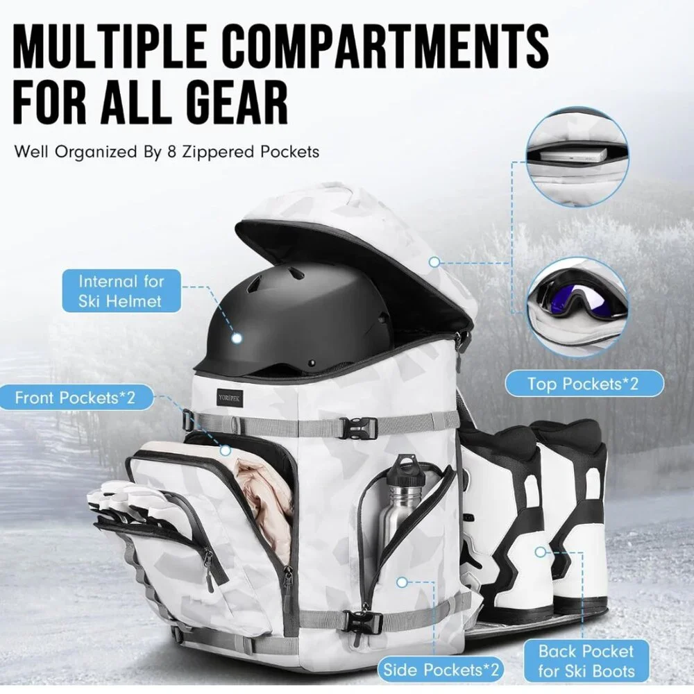65L Ski Boot Bag Backpack – Waterproof Ski & Snowboard Gear Bag with 8 Pockets